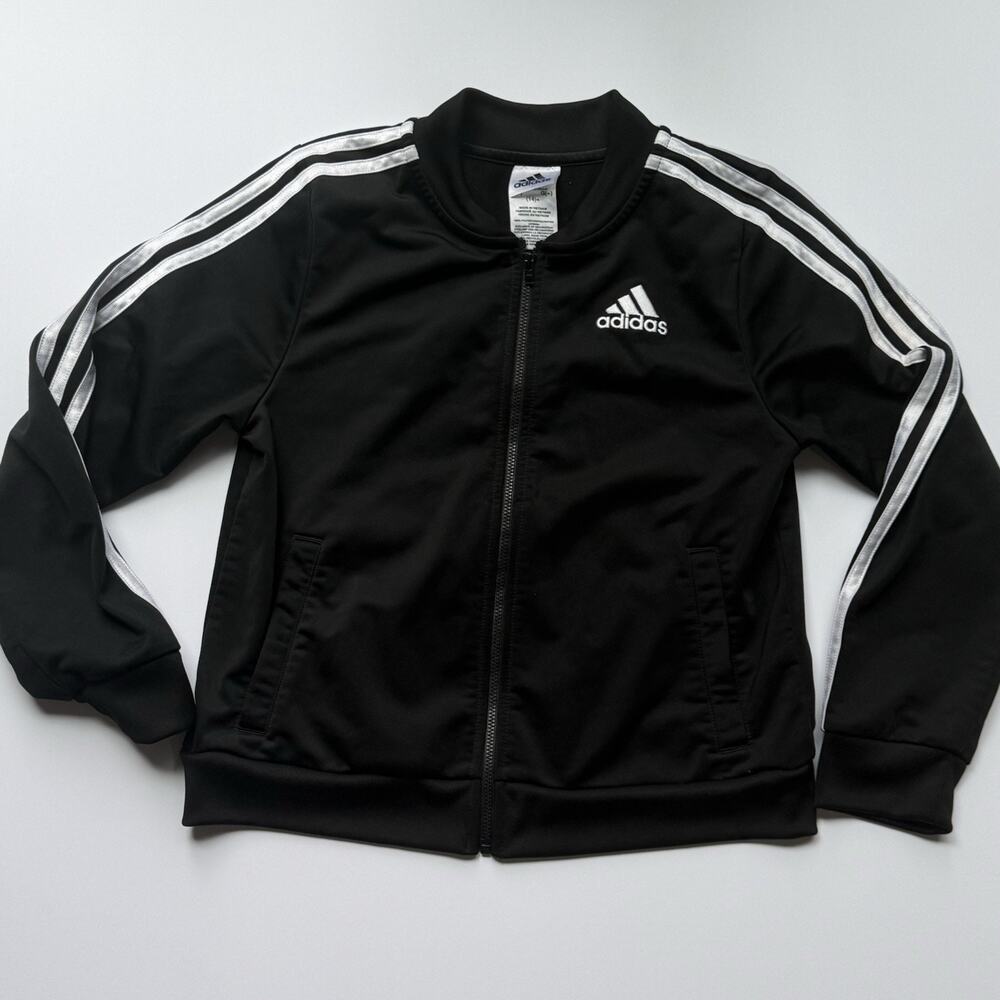 Adidas Youth Large 14 Black Track Jacket White 3-Stripes Y2K